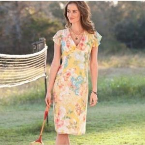 Sundance 100% Silk -Charleston Yellow dress with floral print.Fully lined. 16